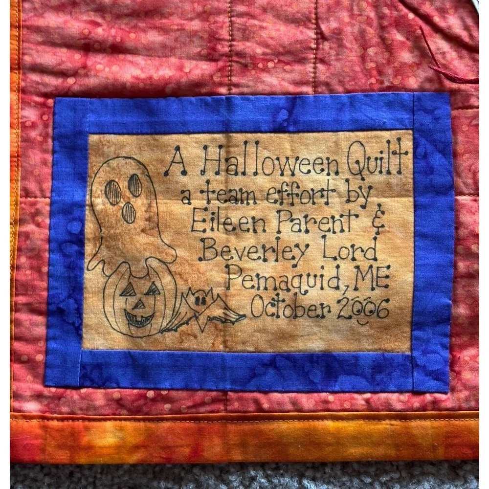 Handmade Quilt Jack O Lantern Pumpkin Halloween Cotton Batik Orange